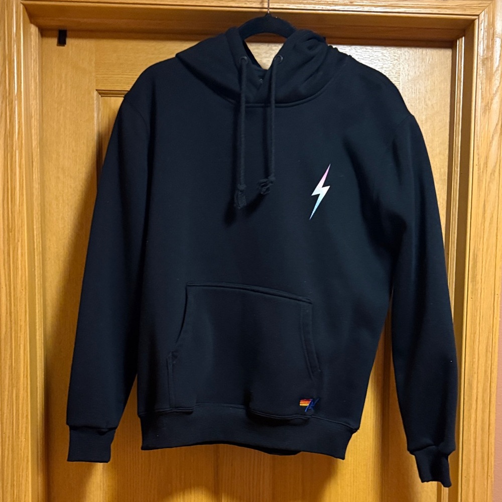 Aviator Nation Black Hoodie Bolt Design velour lining size L